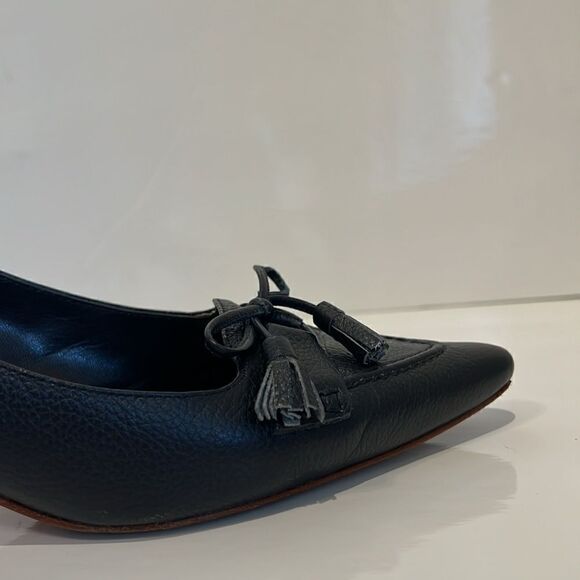 Brooks Brothers Navy Blue Pebbled Leather Kitten Heel Shoes Size 9 - Picture 8 of 12